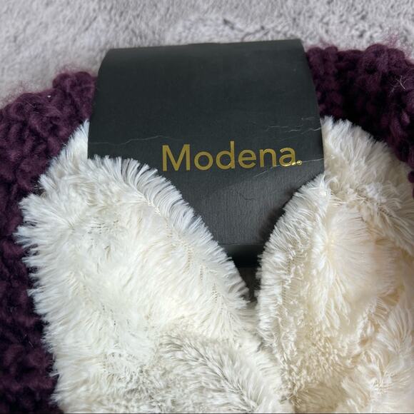 NWT Modena Plush Faux Fur and Knit Infinity Grape Oatmeal Scarf - Picture 2 of 5